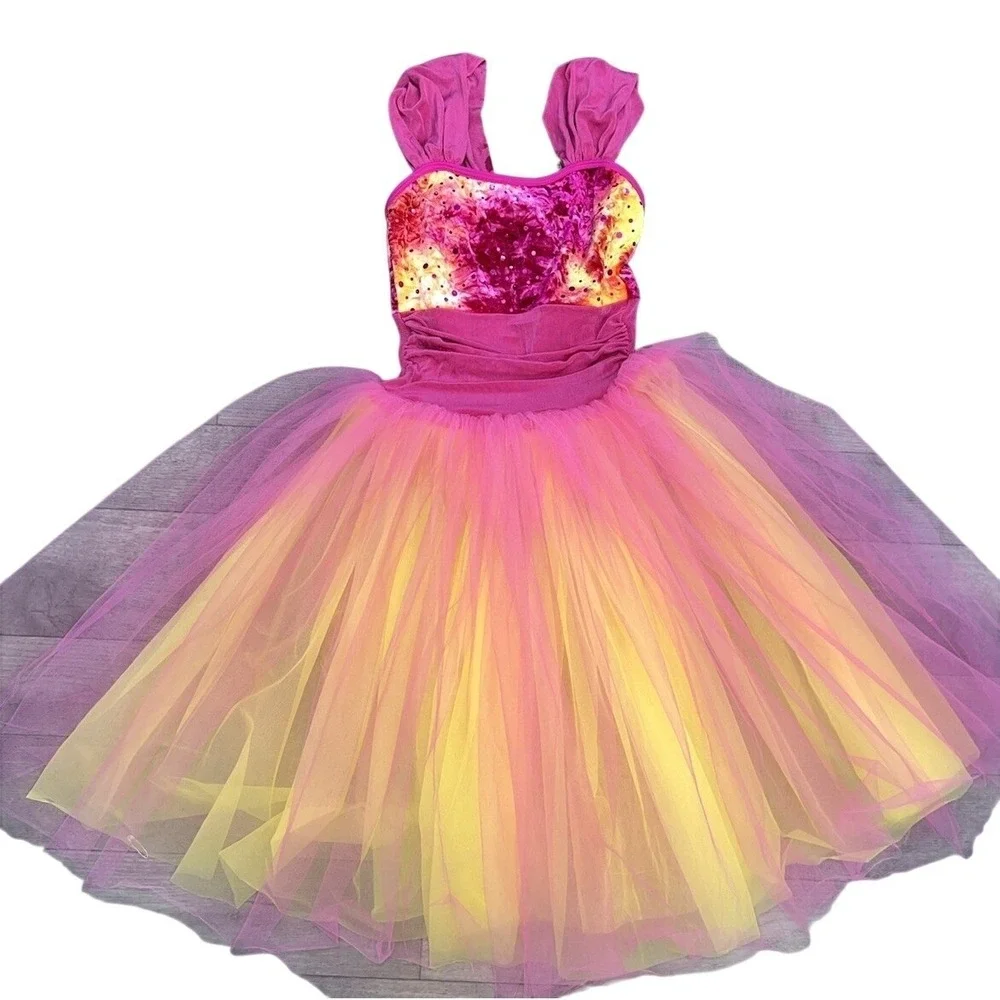Weissman Tutu Dress Dance Costume Size Child Large Ombre Pink Orange Shimmer